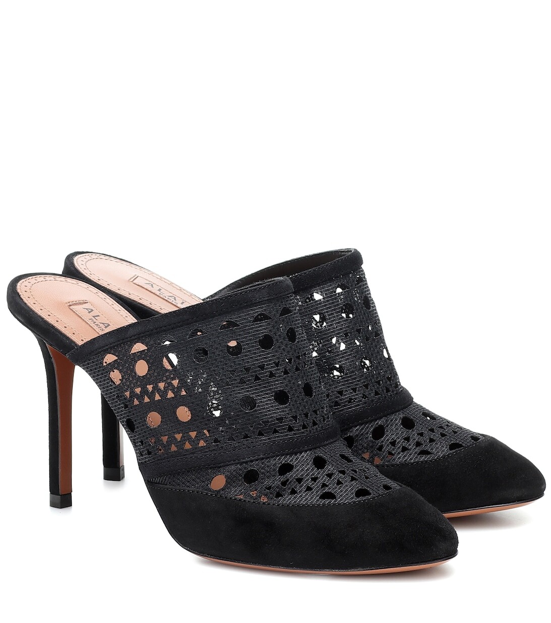 

Мюли из сетки и замши с лазерной резкой Alaïa, черный