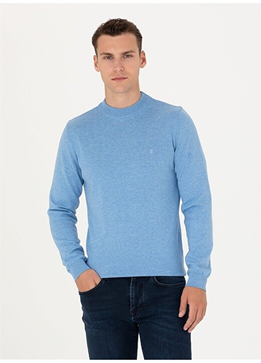 

Полуводолазка Slim Fit однотонный синий меланжевый мужской свитер Pierre Cardin