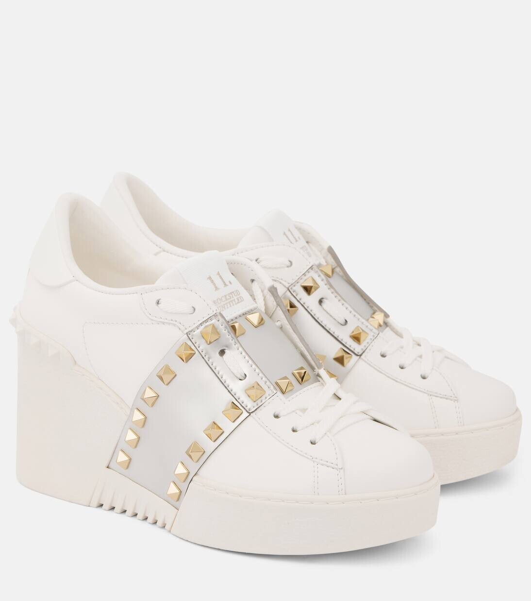 

Кроссовки на танкетке из кожи Open Disco Valentino Garavani, цвет bianco/silver/bianco