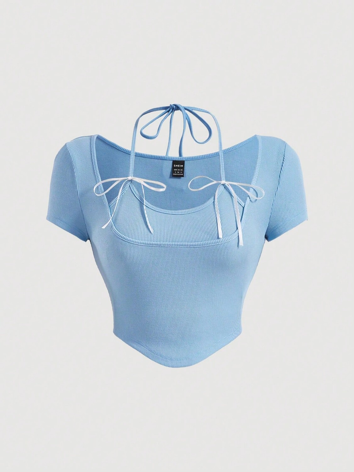 

SHEIN MOD Бандана. Подол футболки, бант спереди, ремешок на шею, голубой