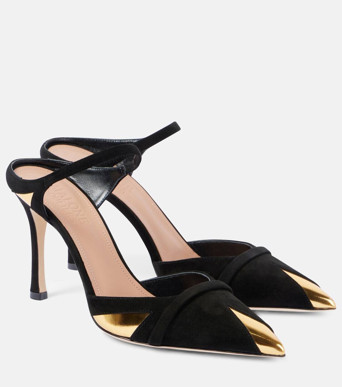

Замшевые мюли Uma 90 Malone Souliers, цвет black/gold