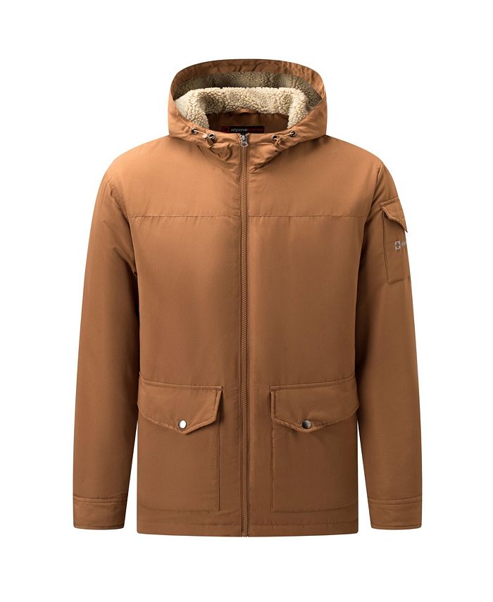 цена Мужская парка на подкладке из шерпы с капюшоном, зимнее пальто, куртка-карго Alpine Swiss, коричневый/бежевый