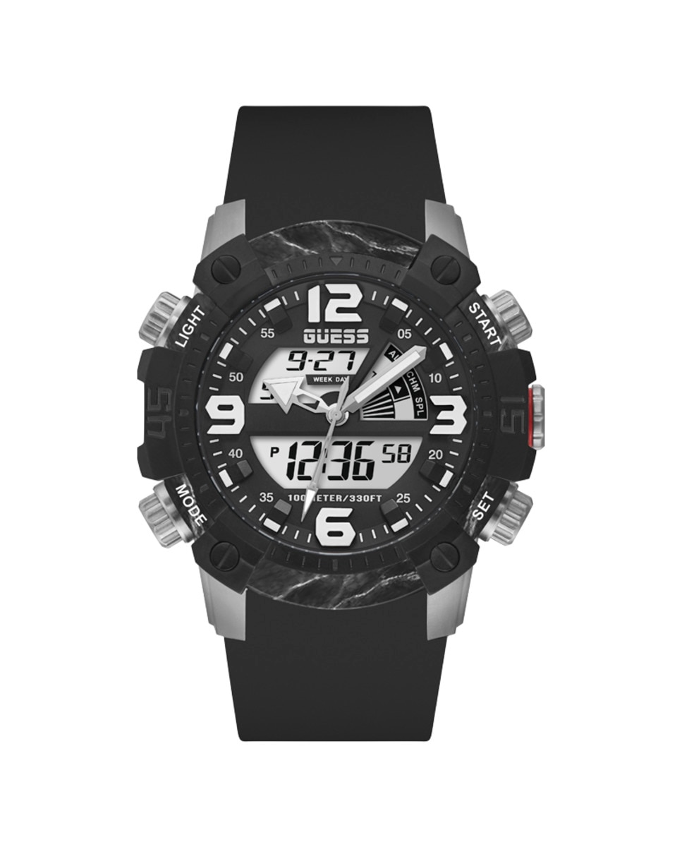цена Мужские часы Slate GW0421G1 с силиконовым ремешком и черным ремешком Guess, черный