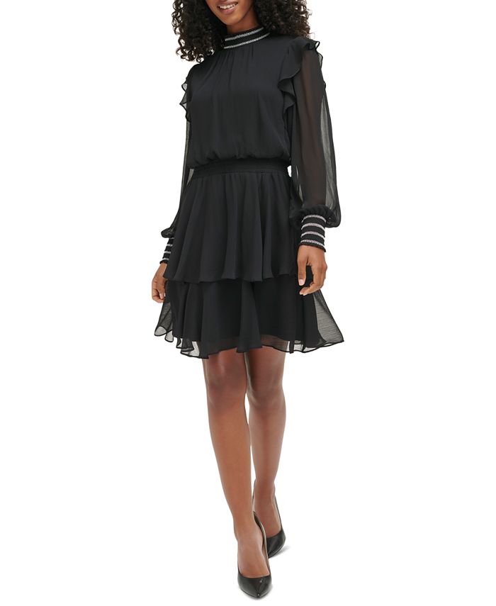 цена Женское ярусное платье с присборенной отделкой KARL LAGERFELD PARIS, черный