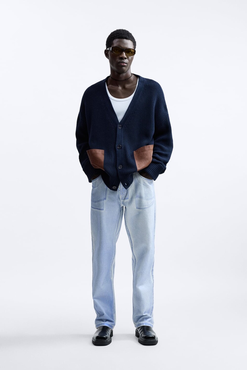 

Кардиган с кожаными карманами ZARA, синий
