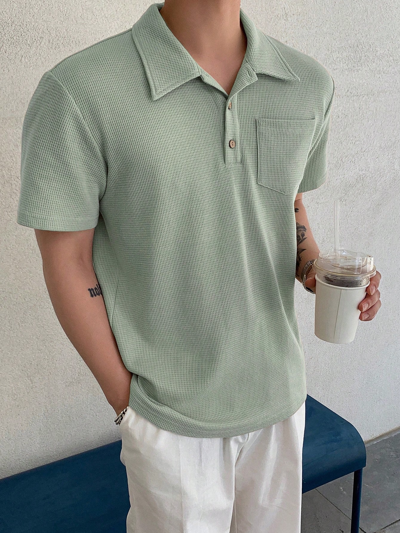 DAZY Мужская однотонная рубашка поло с коротким рукавом на лето, зеленый