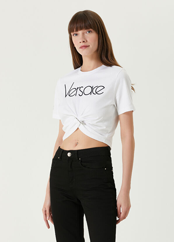 

Укороченная футболка с логотипом Versace, белый