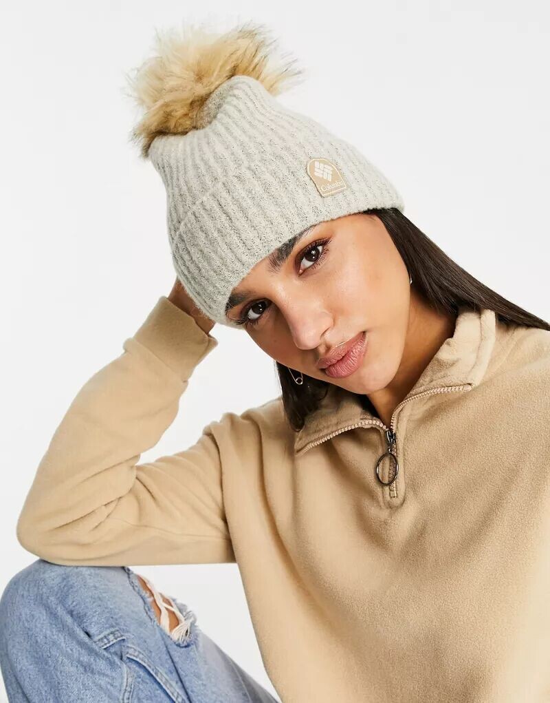 

Белая вязаная шапка Columbia Winter Blur с помпоном
