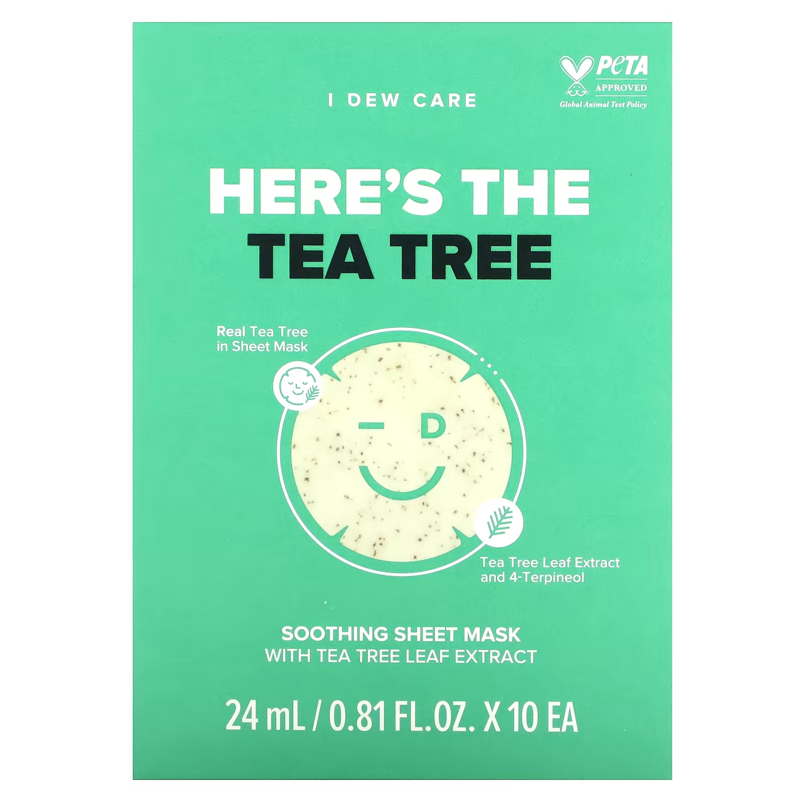 Маска I Dew Care Here´s The Tea Tree успокаивающая, 10 тканевых масок enough маска тканевая успокаивающая с экстрактом чайного дерева premium pure tree balancing 5шт 25мл