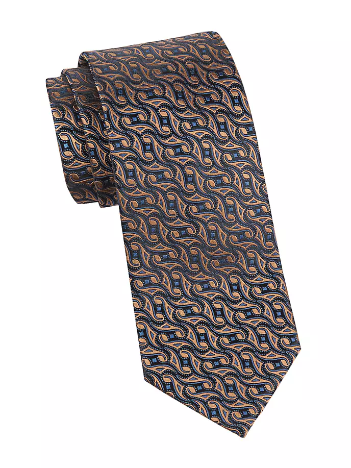 цена Тканый шелковый галстук с геометрическим узором и завитками Charvet, цвет rust