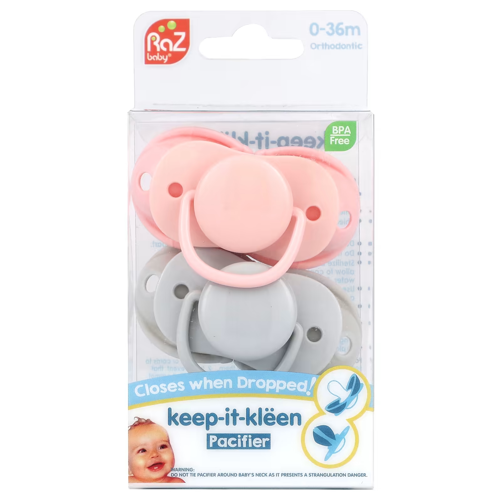 Соска RaZbaby Keep-It-Kleen 0–36 месяцев, розовый / серый