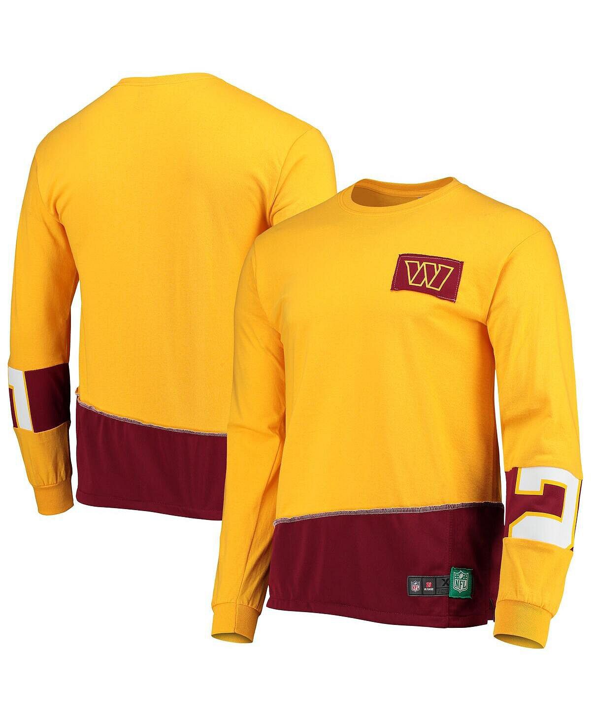 

Мужская золотистая футболка с длинным рукавом washington commanders angle Refried Apparel
