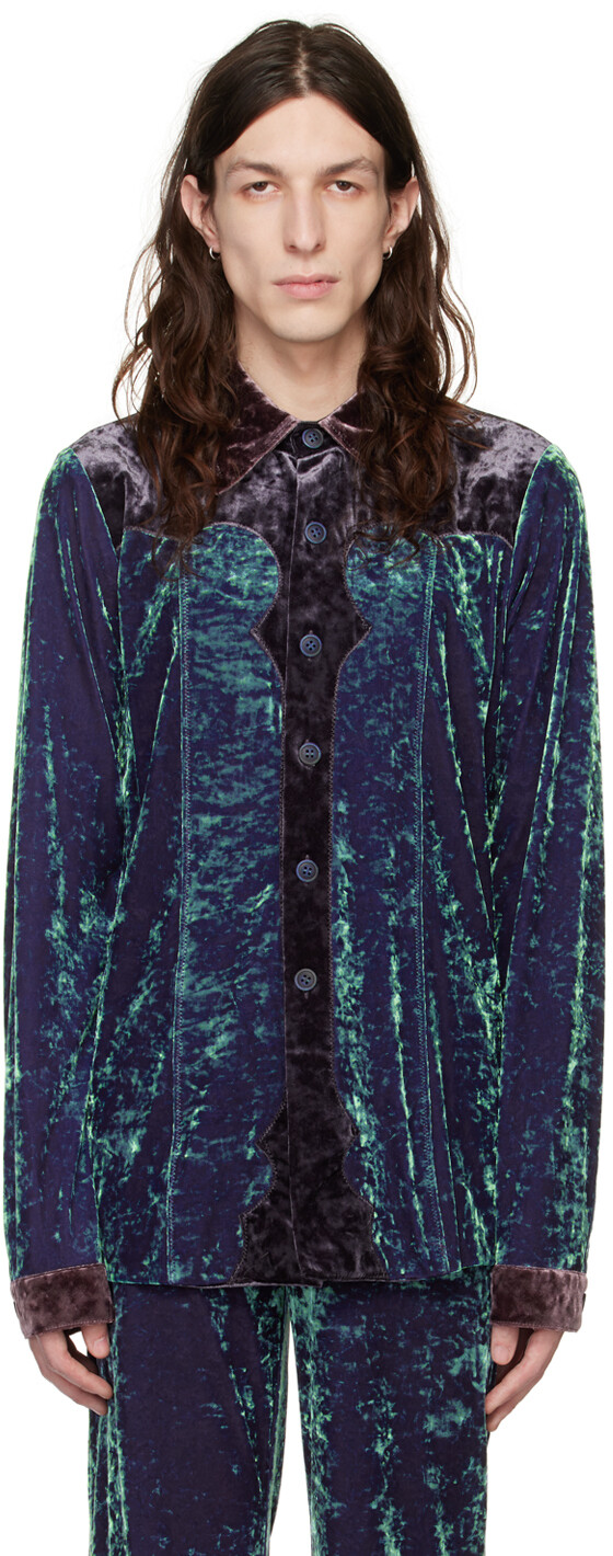 

Эксклюзивная синяя рубашка SSENSE Anna Sui