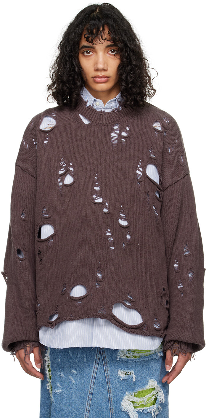 

Коричневый рваный свитер Doublet