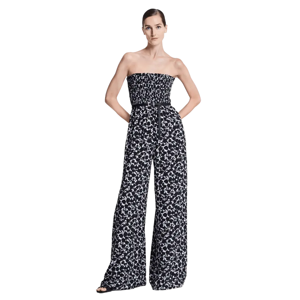 

Комбинезон Michael Kors Smocked Floral Silk Georgette, черный/белый