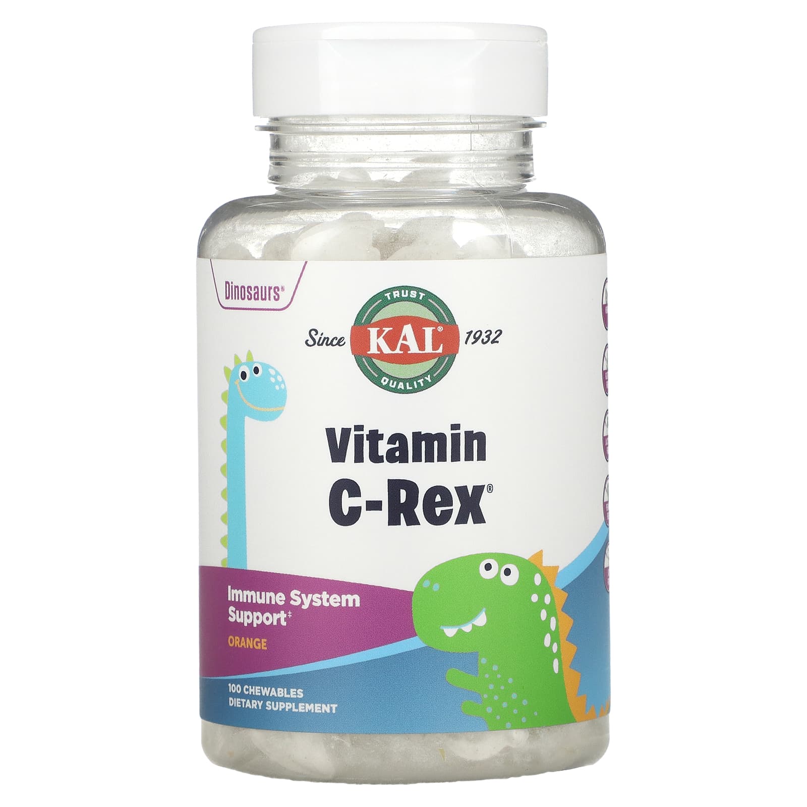Витамин С KAL со вкусом апельсина, 100 жевательных таблеток kal dinosaurs vitamin c rex витамин с со вкусом апельсина 100 жевательных таблеток