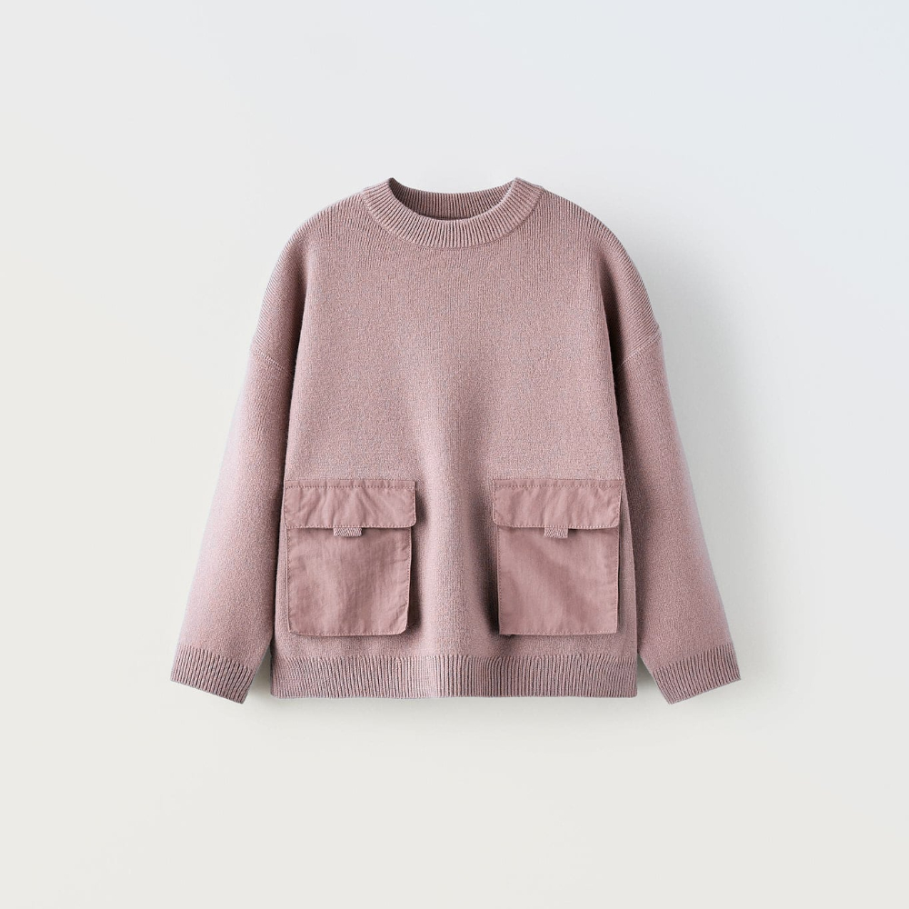 Свитер Zara Contrast Pockets, пыльно-розовый