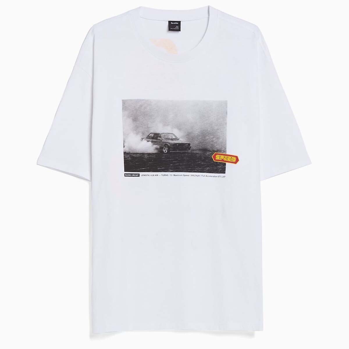 

Футболка Bershka Racing Print Short Sleeve Oversize, белый/мультиколор