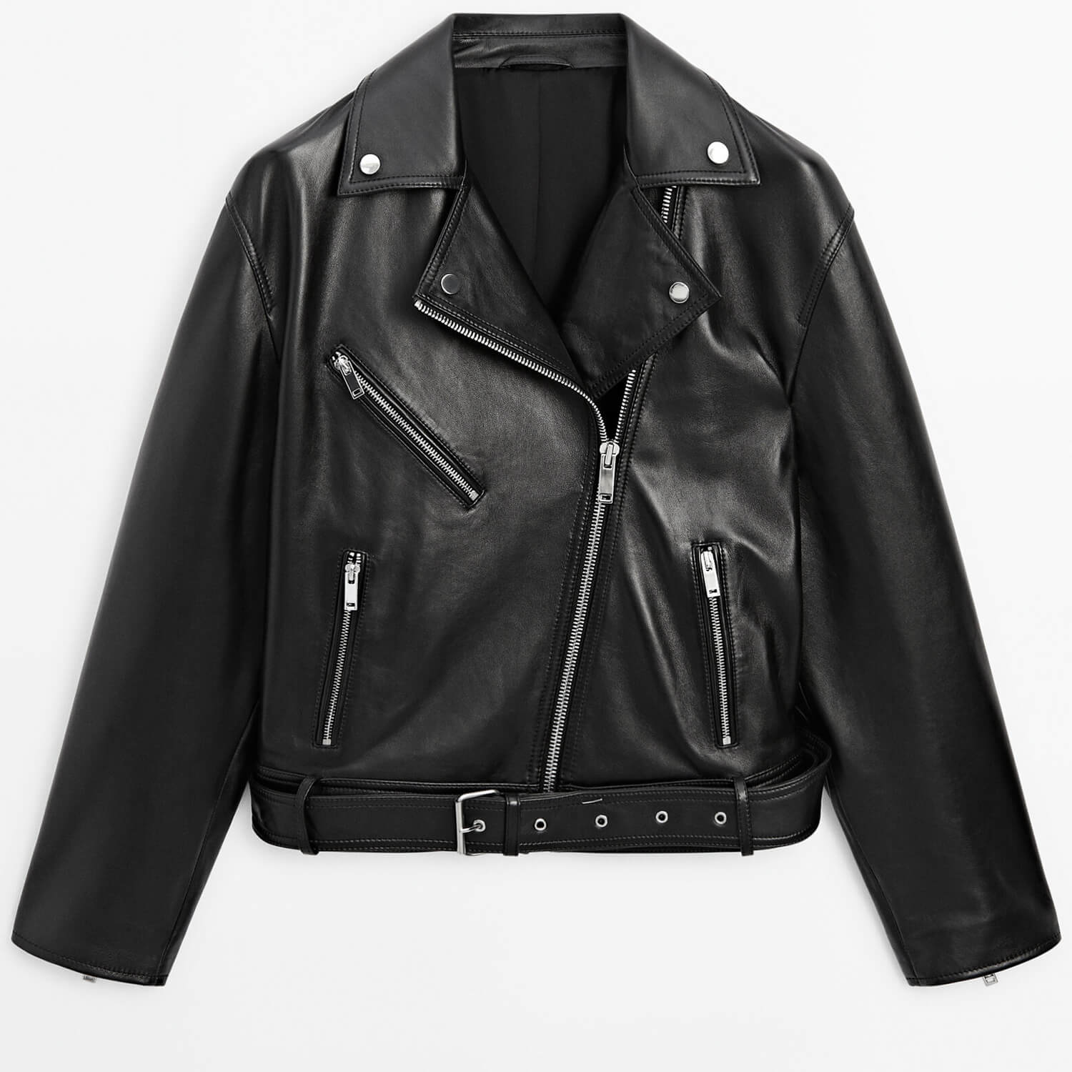 Куртка Massimo Dutti Nappa Leather With Zip – Studio, черный