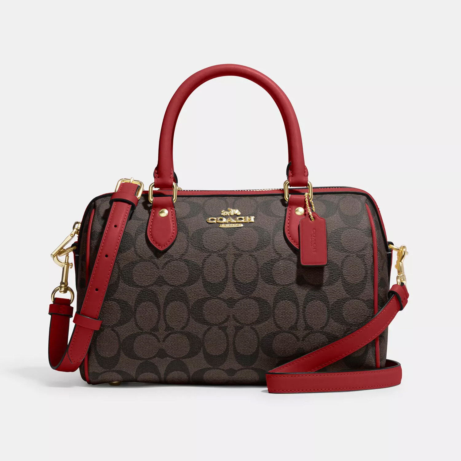

Сумка Coach Outlet Rowan Satchel In Signature Canvas, коричневый/красный/золотой