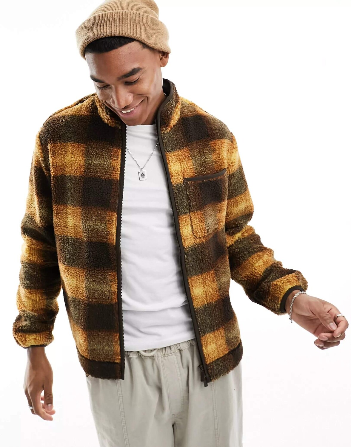 

Куртка Selected Homme Check Borg, коричневый