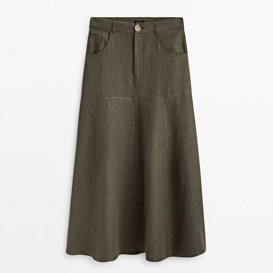 

Юбка Massimo Dutti Linen And Cotton Blend, хаки