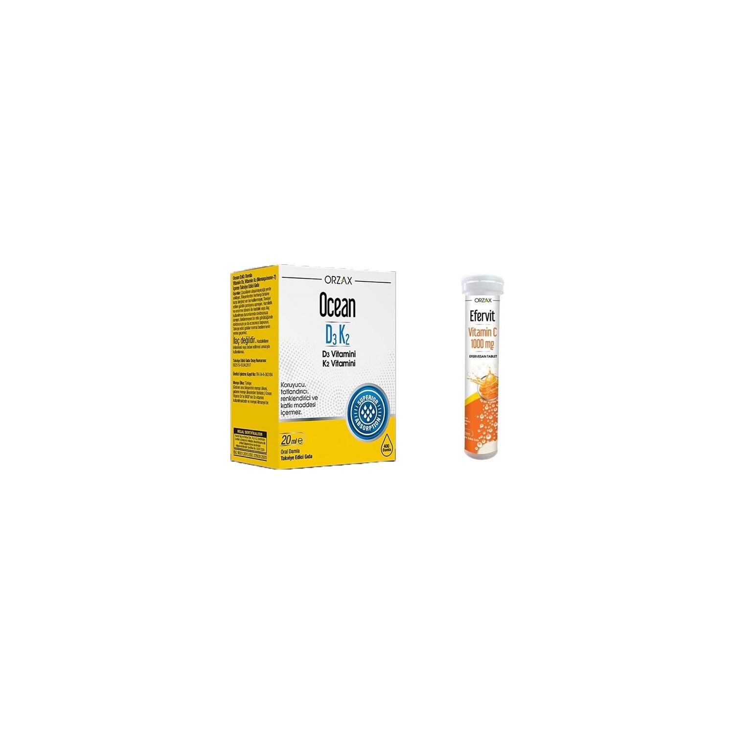 

Витаминные капли Orzax Ocean D3 / K2, 20 мл + Витамин С Efervıt 1000 мг