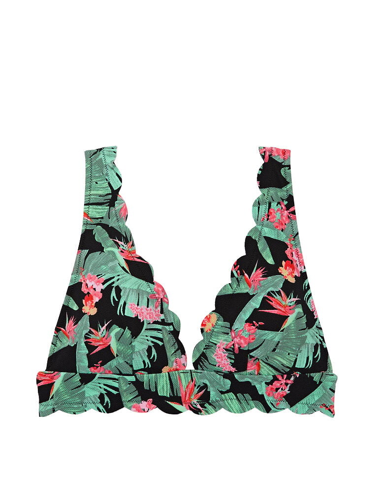 

Верх от купальника Victoria's Secret Swim Scallop Plunge Bikini Top, чёрный/зелёный, Черный