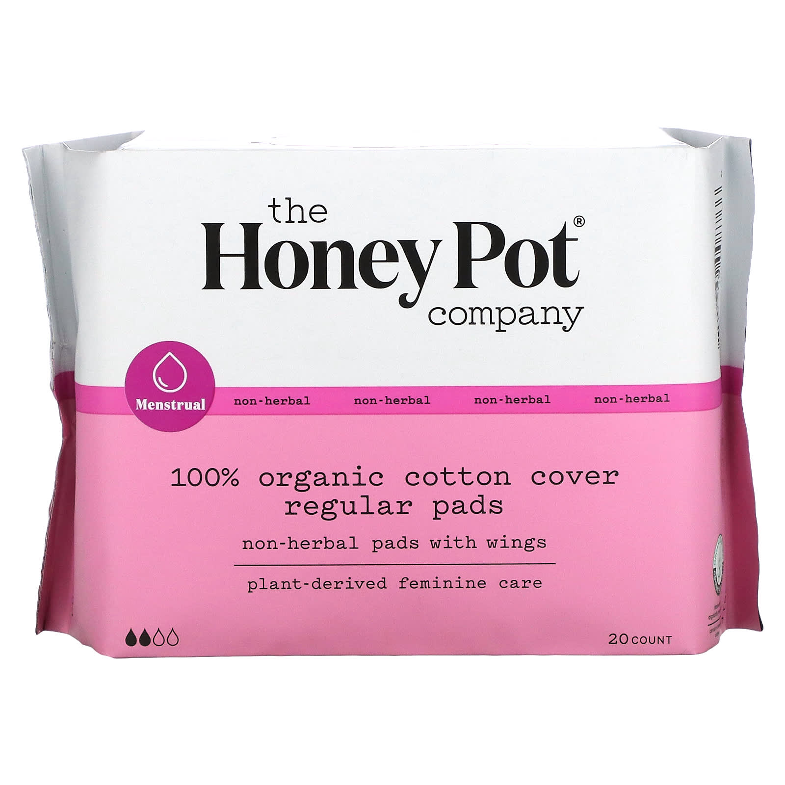 the honey pot company растительные менструальные прокладки дорожный набор 3 шт Regular, органические прокладки с крылышками, не на травяной основе, 20 шт. The Honey Pot Company