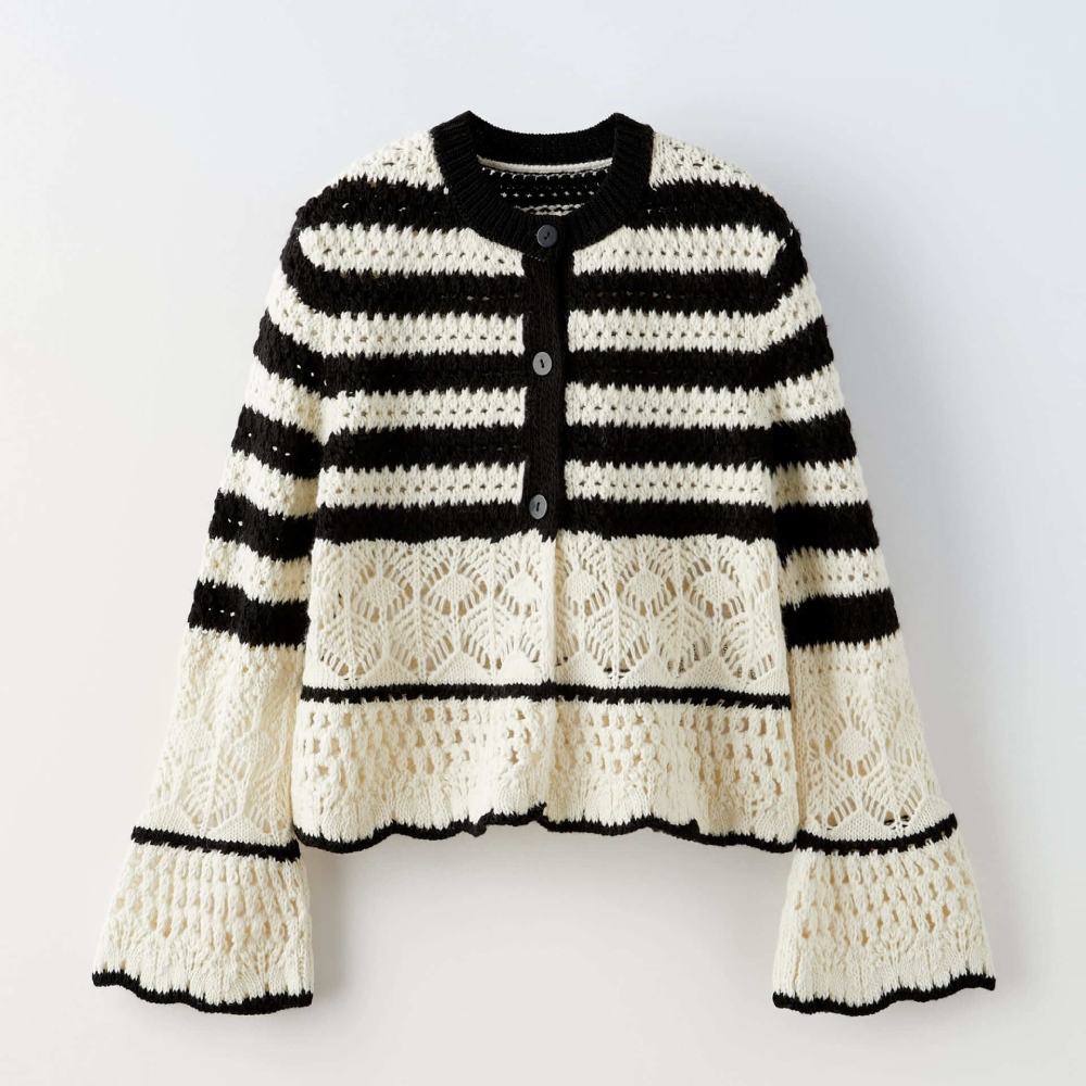 Кардиган для девочек Zara Striped With Ruffles, экрю/черный блуза zara lace with ruffles черный