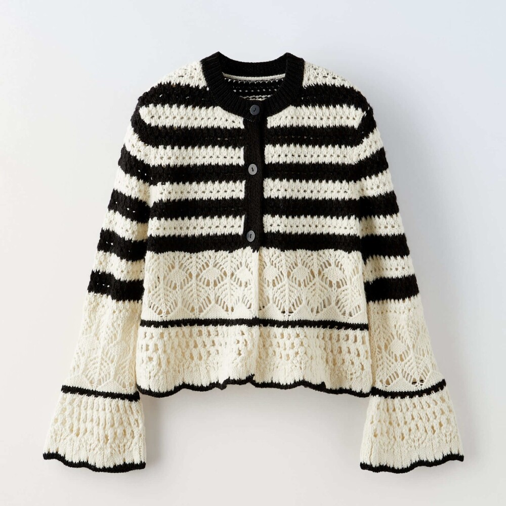 

Кардиган для девочек Zara Striped With Ruffles, экрю/черный