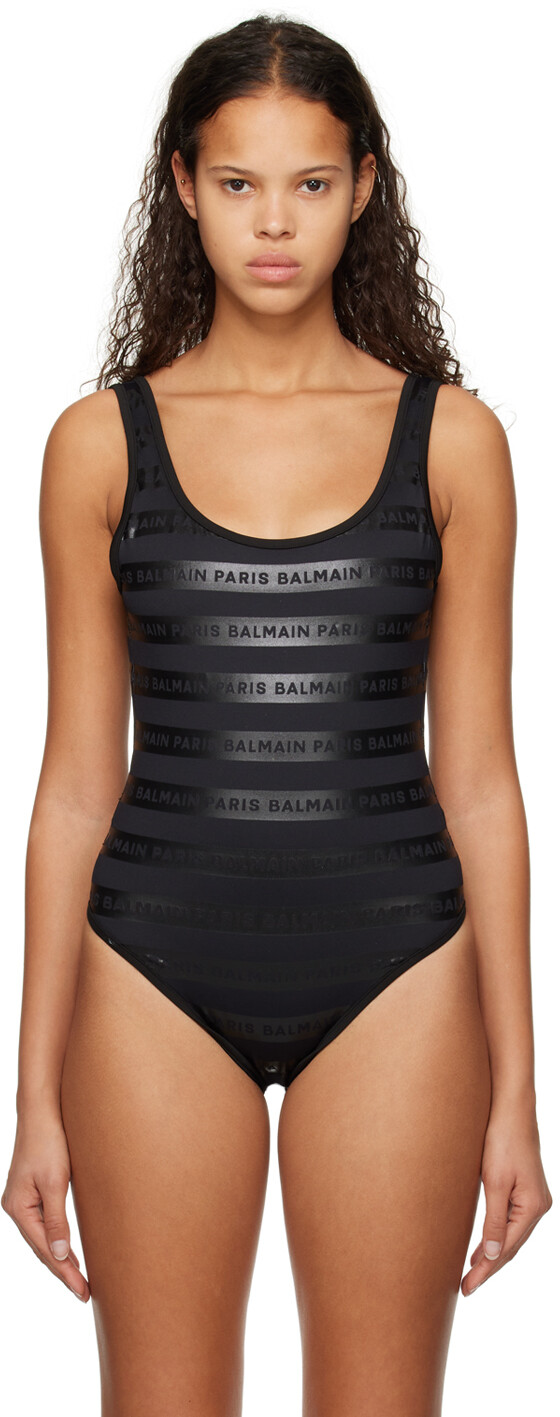 

Слитный купальник в черную полоску Balmain, Черный