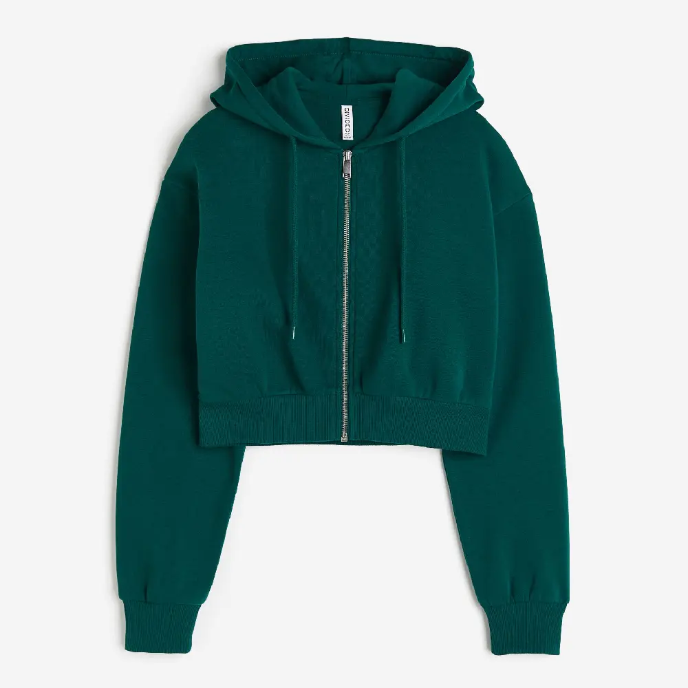 

Толстовка H&M Short Hooded Sweatshirt, темно-зеленый