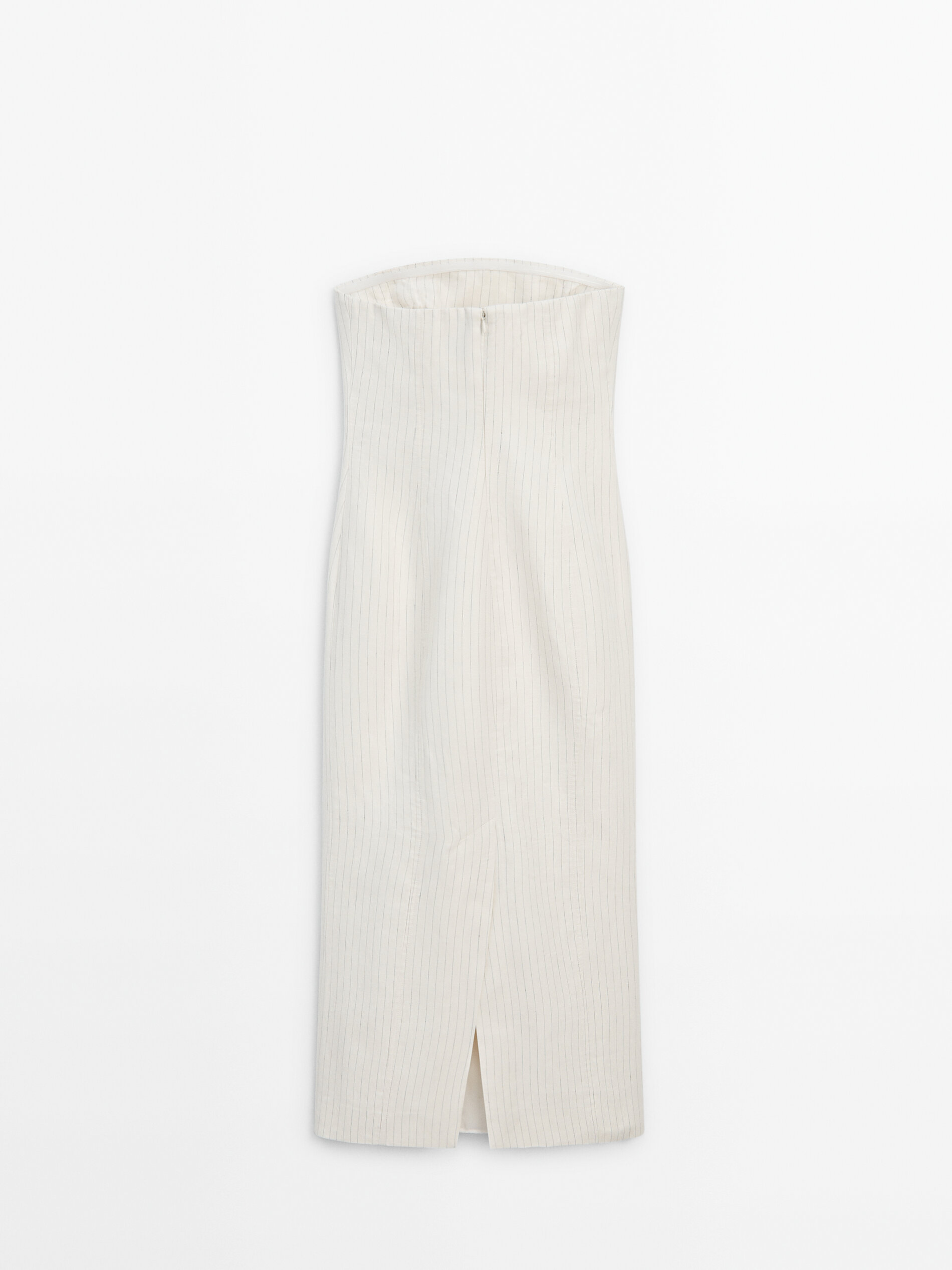 Платье Massimo Dutti Strapless Pinstripe, кремовый