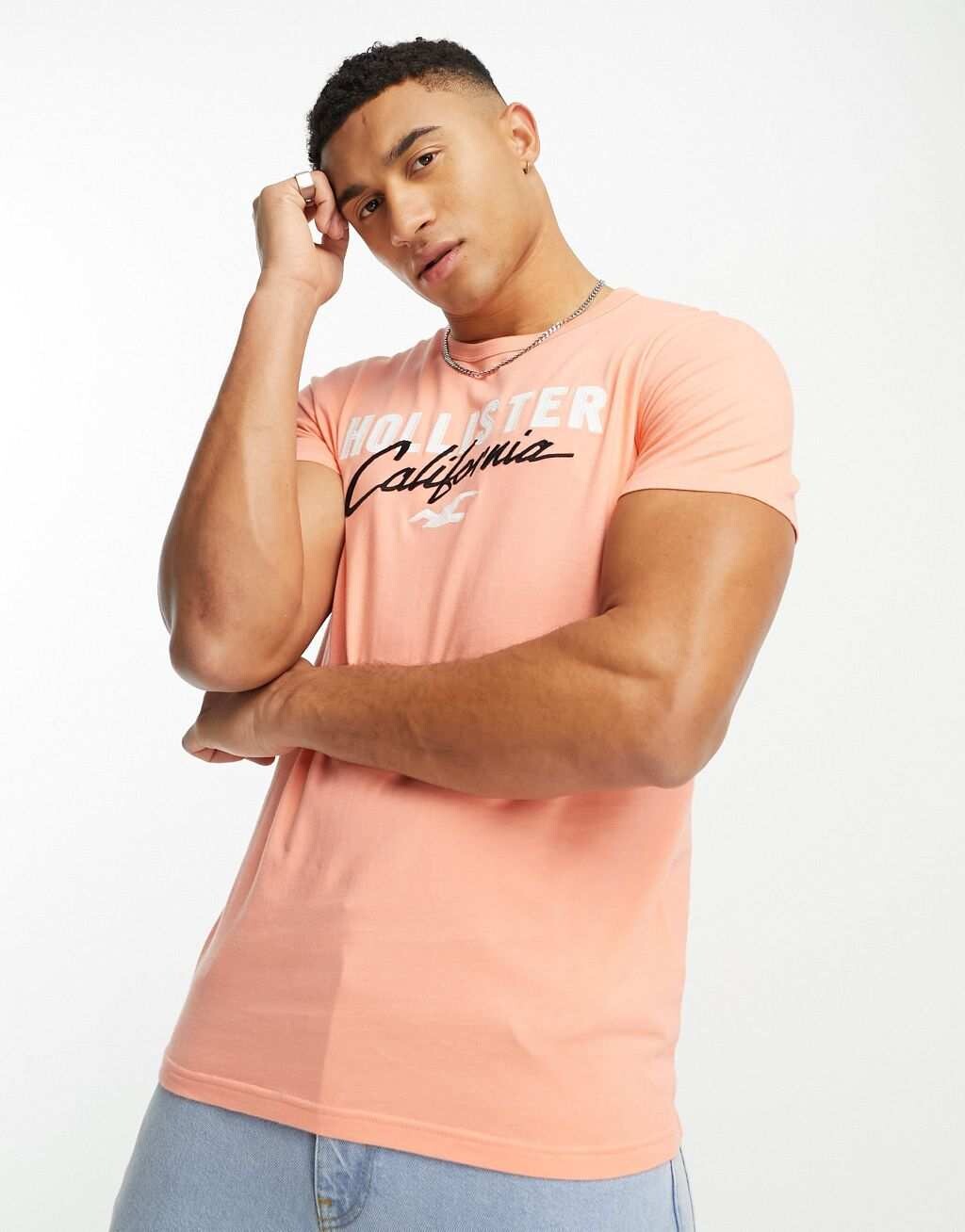 

Кораллово-розовая футболка с логотипом Hollister tech, Розовый
