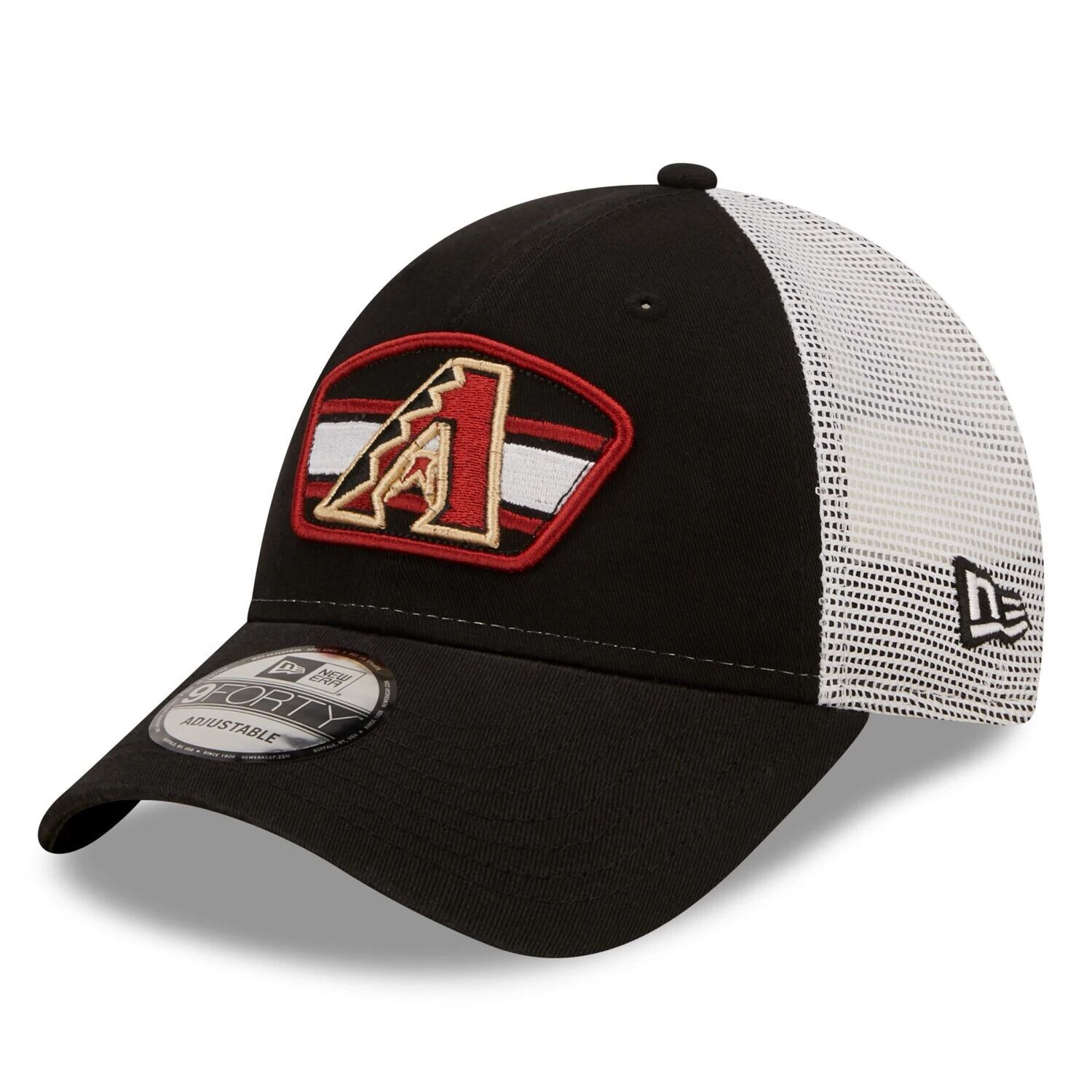 

Мужская черно-белая мужская кепка New Era Arizona Diamondbacks с нашивкой-логотипом 9FORTY Trucker Snapback