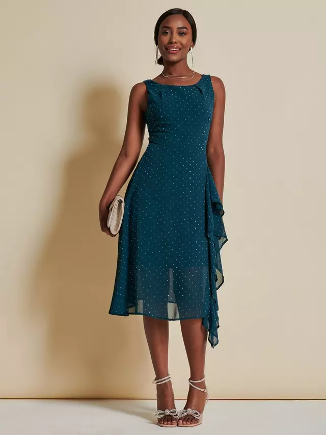 

Платье Jolie Moi Embellished Tie Chiffon Midi, цвет teal