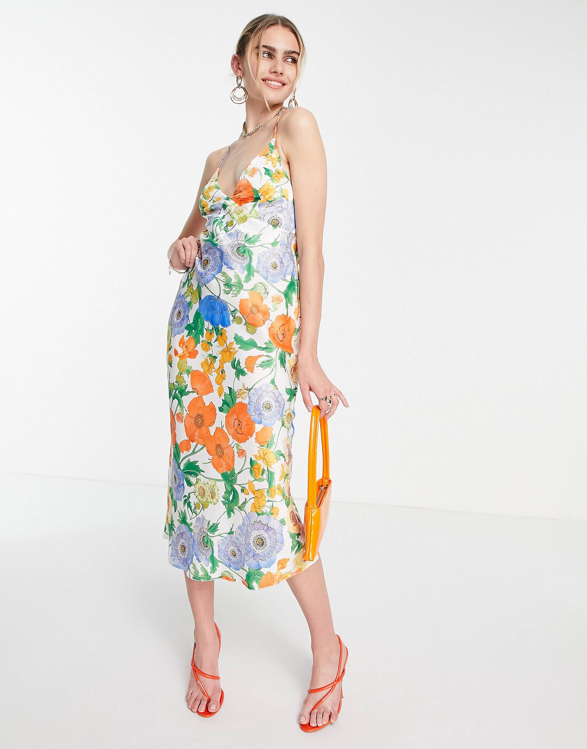 Атласное платье миди с открытой спиной и цветочным принтом ASOS DESIGN ASOS DESIGN