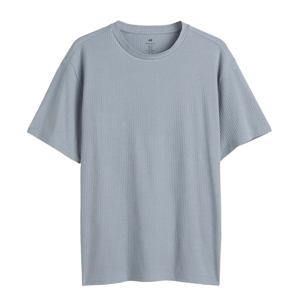 

Футболка H&M Regular Fit Ribbed Cotton, стальной серый