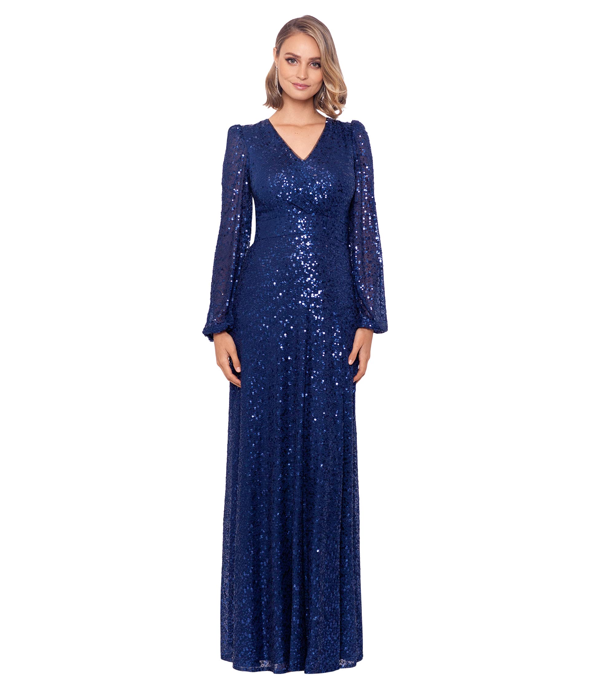 Платье XSCAPE, Long Sleeve Long V-Neck Sequin Gown топ diesel v neck long sleeve голубой