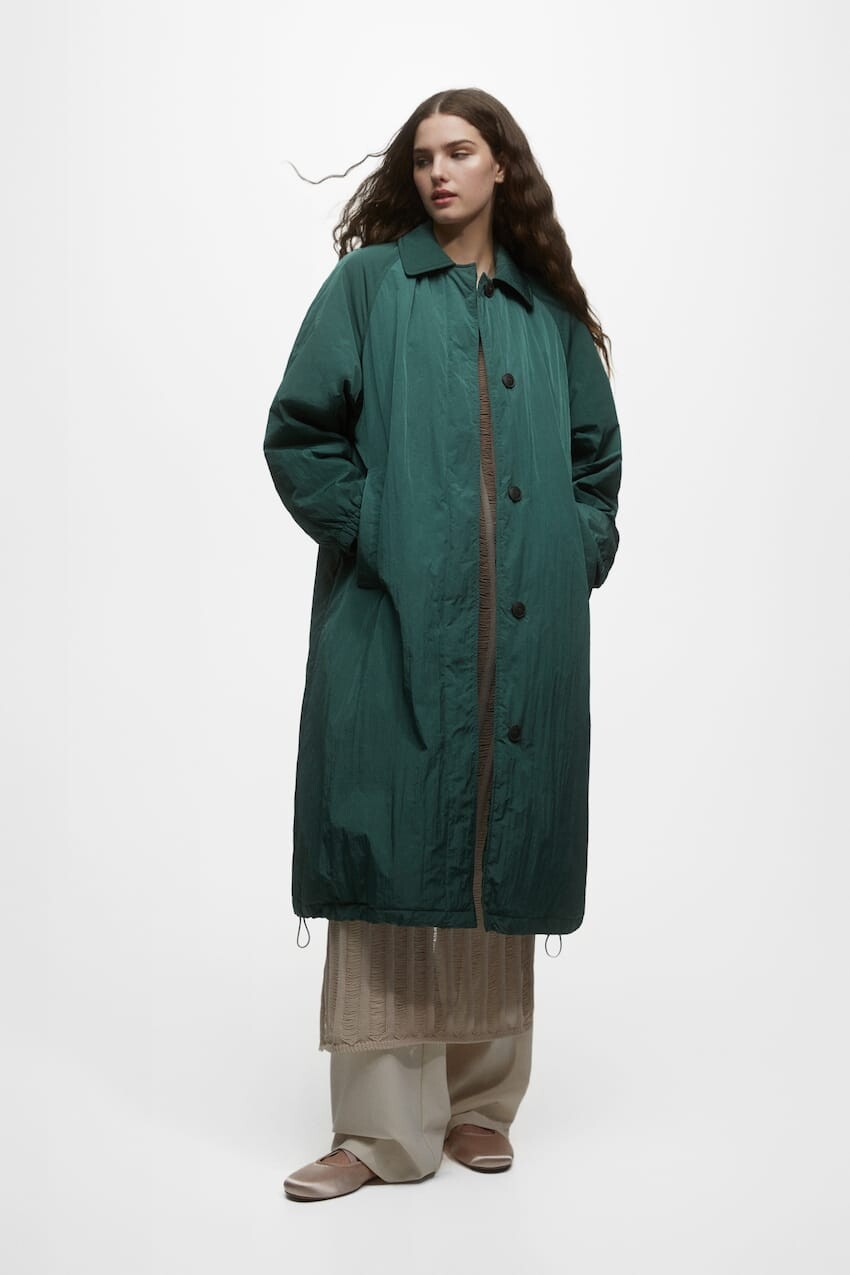 

Утепленный тренчкот Pull&Bear, темный хаки