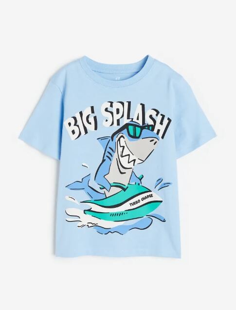 

Футболка с принтом акула хлопковая H&M Shark Cotton, голубой