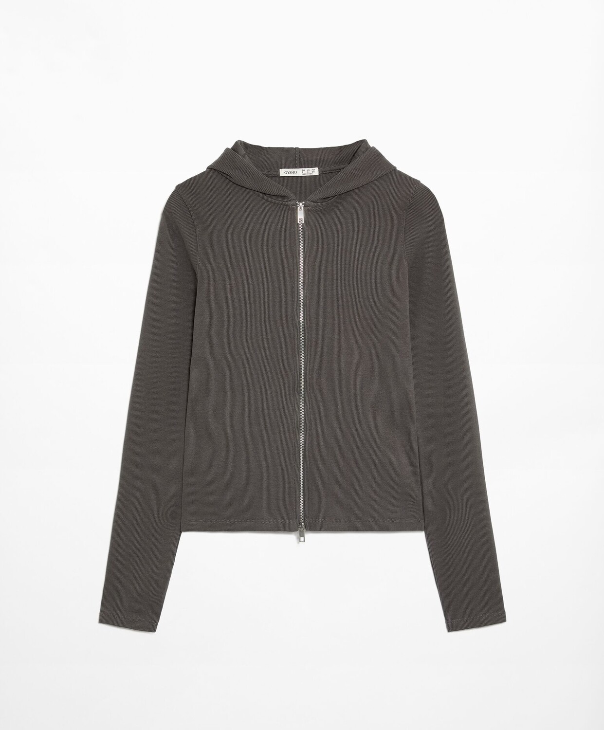 

Толстовка на замке Oysho Cotton Blend Ribbed Zip, темно-серый