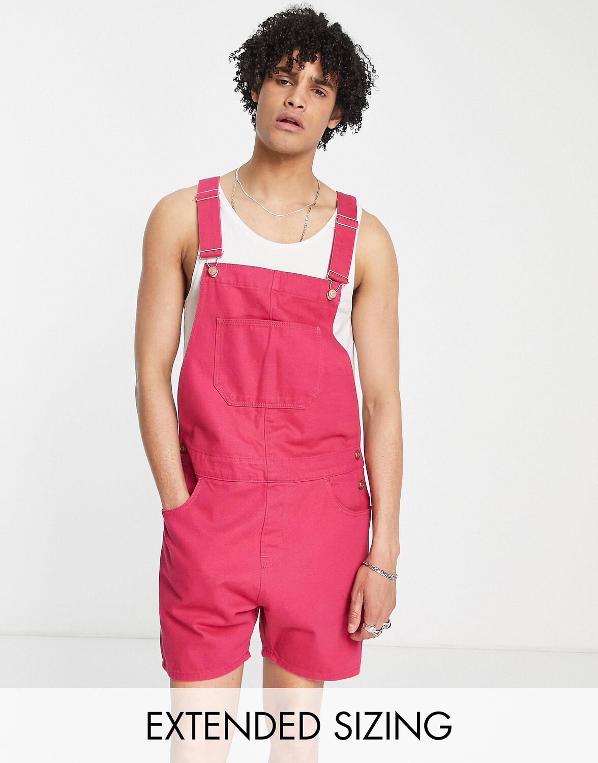 

Розовый короткий джинсовый комбинезон ASOS DESIGN