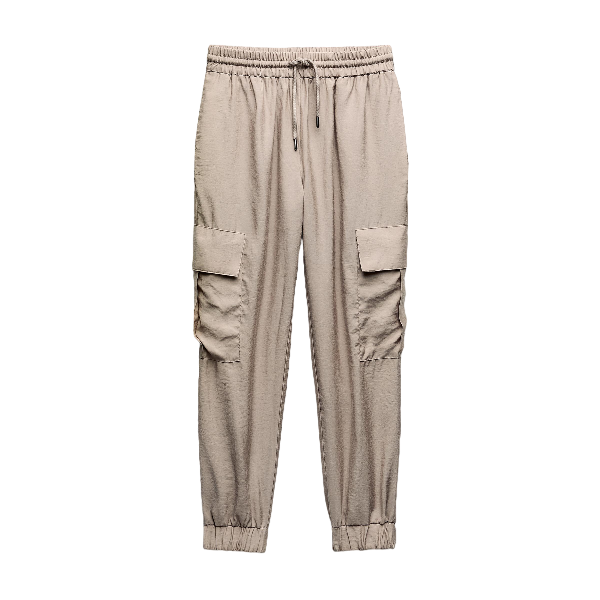 Брюки Zara Cargo With Elasticated Waistband, бежевый брюки zara cropped with elasticated waistband бежевый