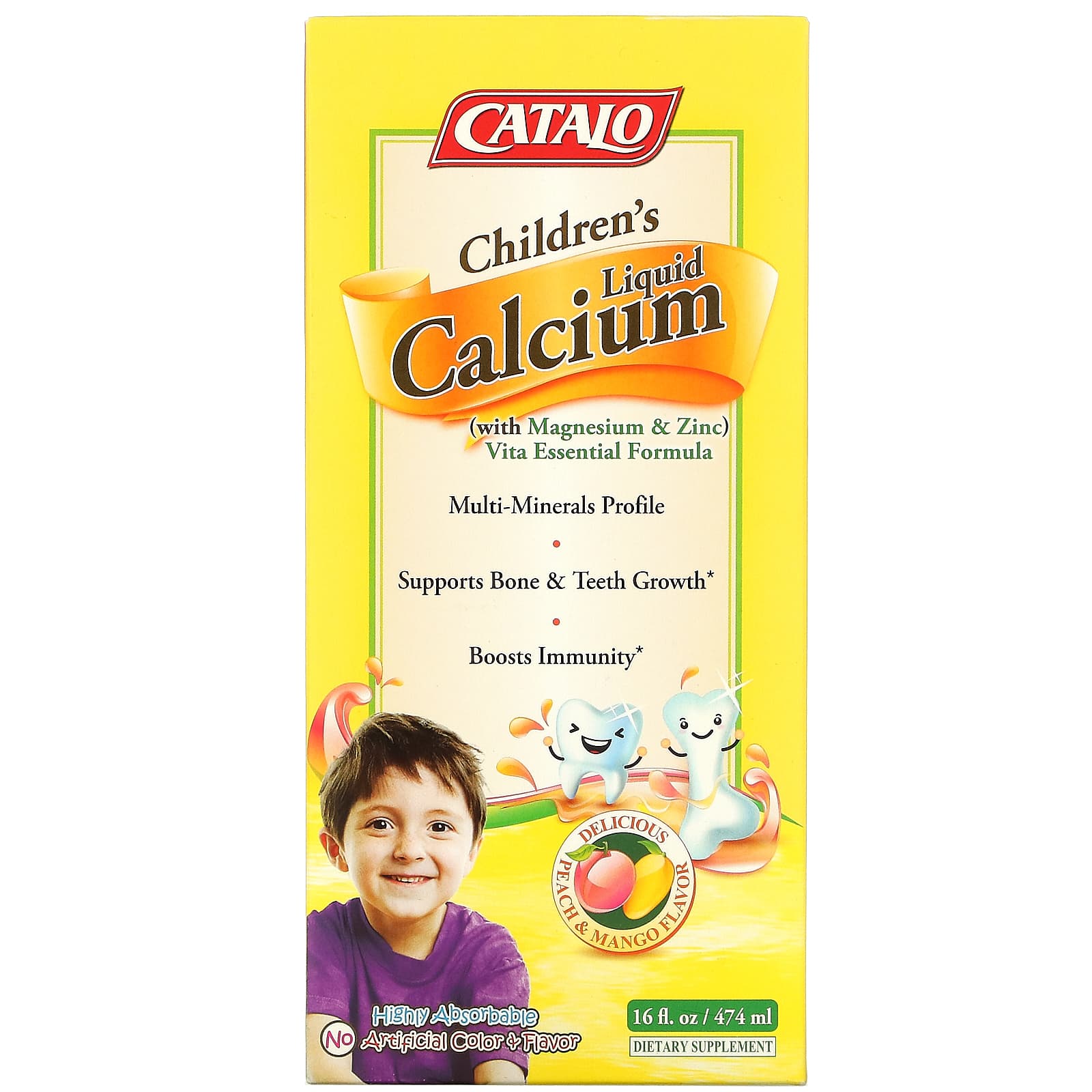 Жидкий Кальций Catalo Naturals для детей с магнием и цинком, персик и манго, 16 жидких унций