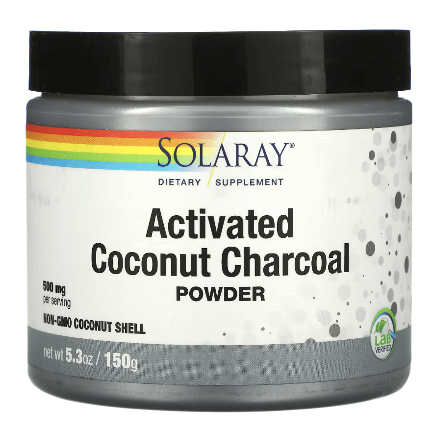 Активированный порошок кокосового угля Activated Coconut Charcoal Powder, 500 мг, 5,3 унции (150 г),Solaray