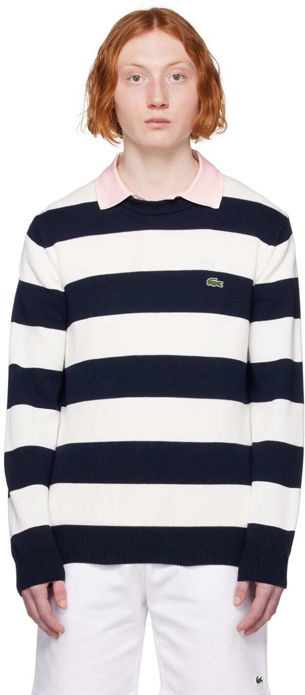 

Темно-сине-белый свитер в полоску Lacoste