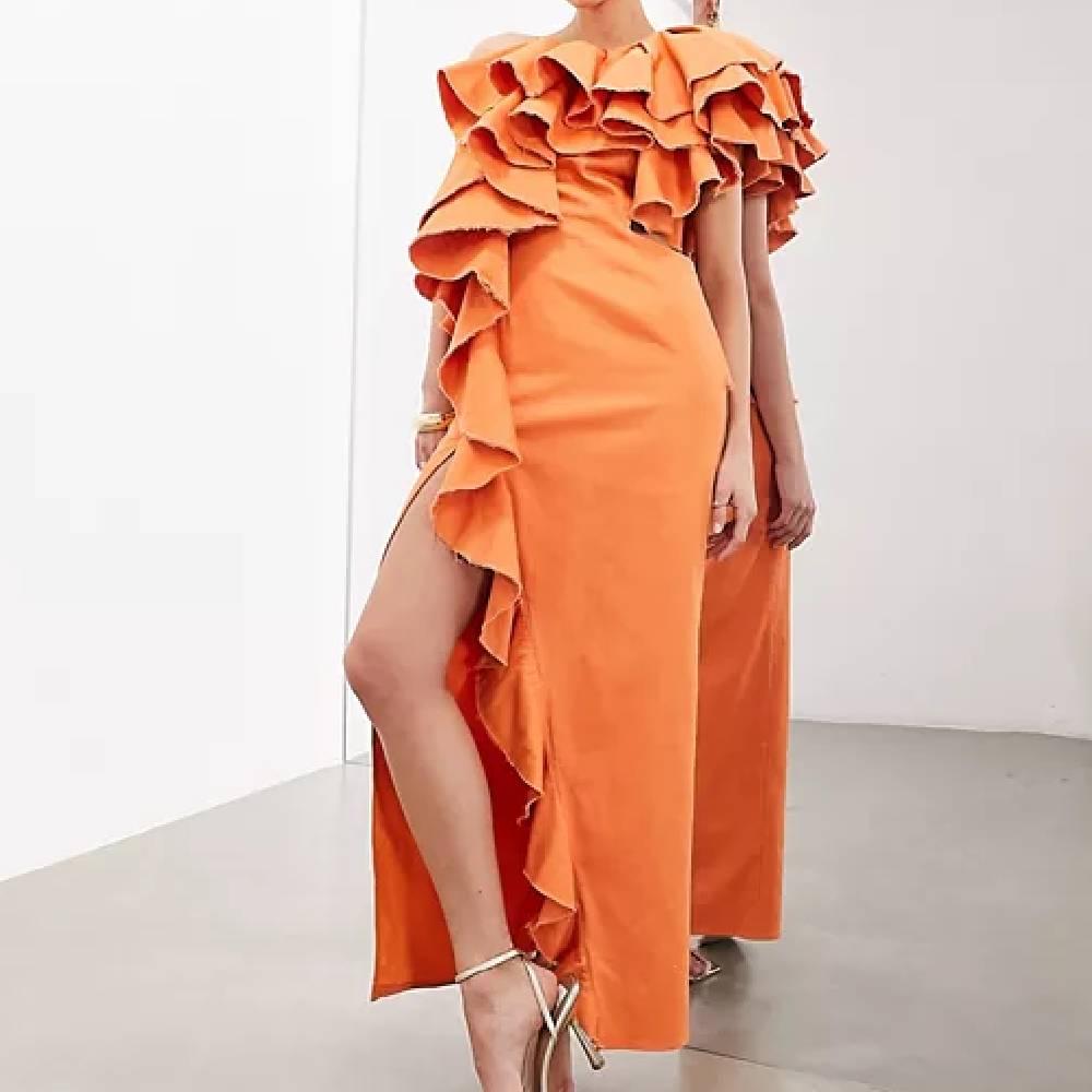 цена Платье Asos Edition Premium Raw Edge, оранжевый