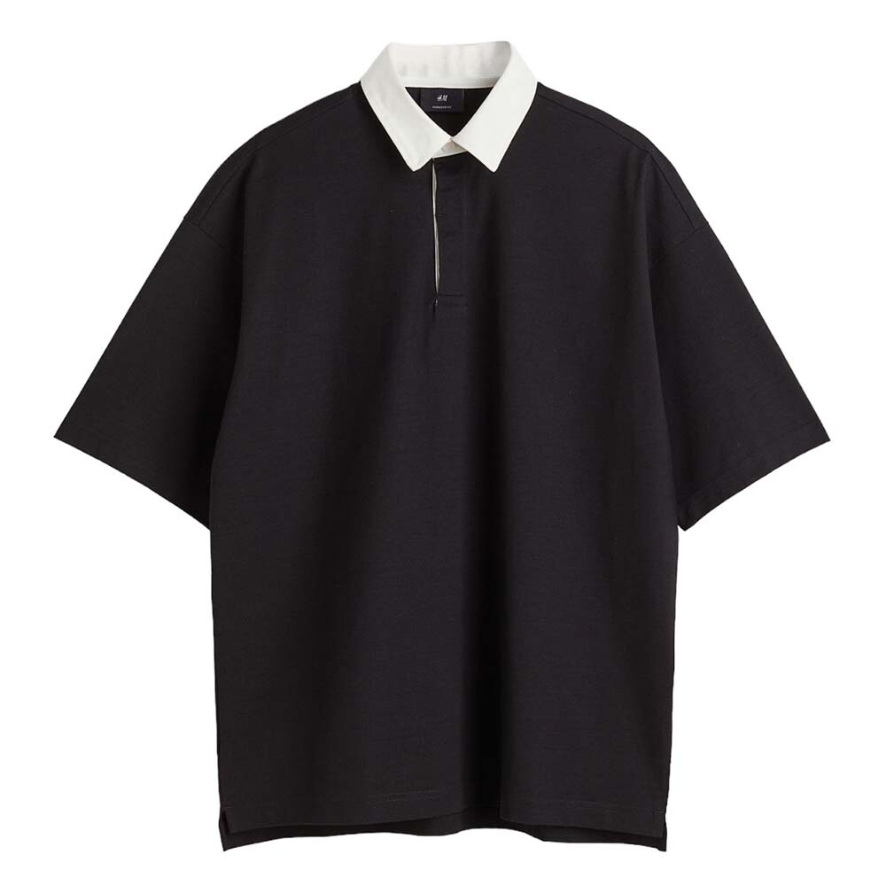 

Поло H&M Oversized Fit, черный/белый